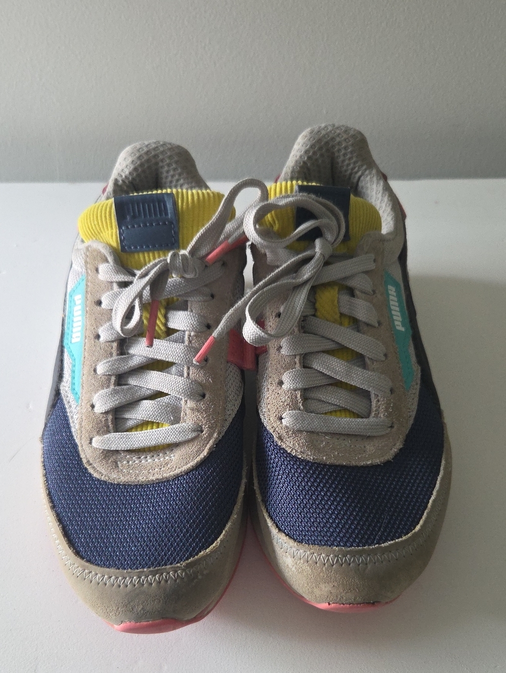 Puma Kids Navy, Gray & Yellow Runner with Teal Accent